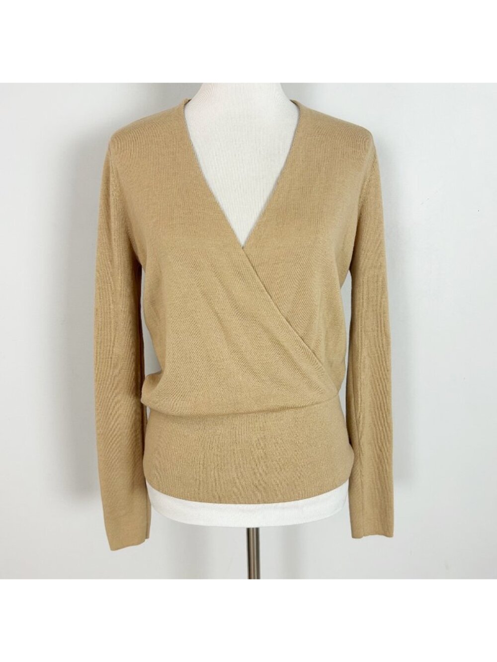 Ann Taylor Camel Brown Faux Wrap Sweater Wool Blend Size Small Women's